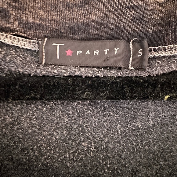 T*Party Size S Distressed Black Acid Wash Crewneck - Picture 3 of 7